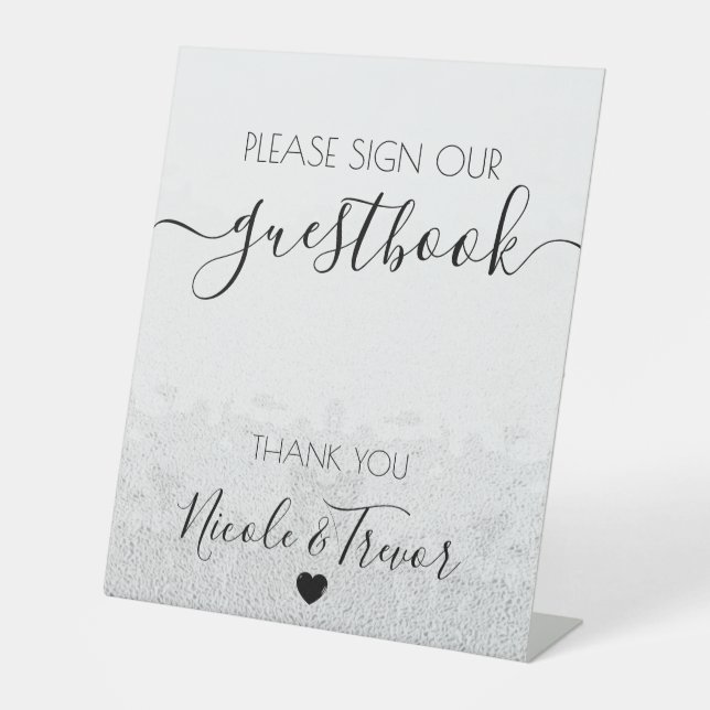 Custom Grey Texturized Calligraphy Sign Guestbook (Front)