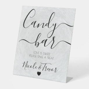 Custom Grey Texturized Wedding Candy Bar Pedestal Sign