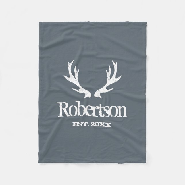Custom grey vintage deer antlers fleece blanket (Front)