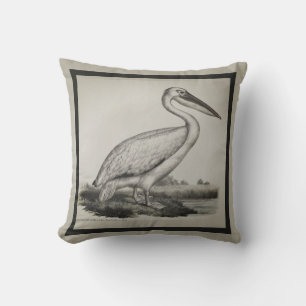 Custom Grey Vintage Nautical Pelican Watercolor Throw Pillow