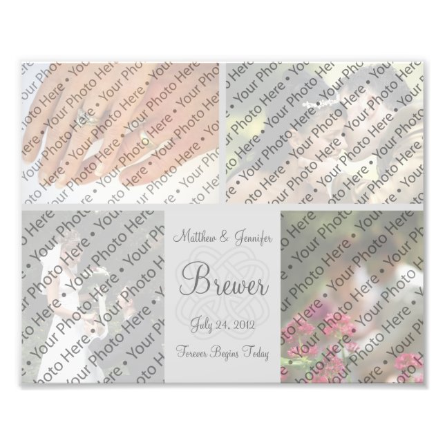 Custom Grey Wedding Photo Collage Print w/ Text (Front)