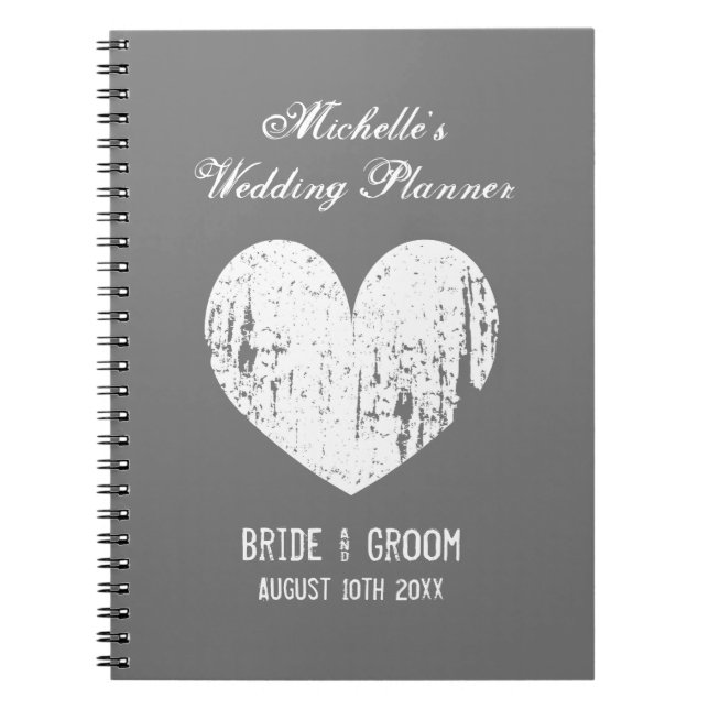 Custom grey wedding planner organizer notebook (Front)