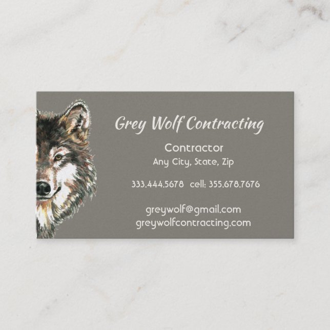 Custom Grey Wolf Contractor  Business Card (Front)