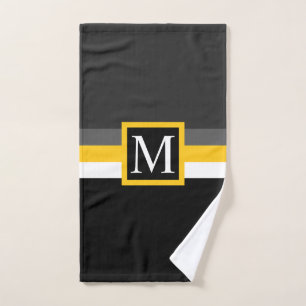 Custom Grey Yellow White Black Color Block Hand Towel