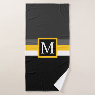 Custom Grey Yellow White Black Colour Block Bath Towel