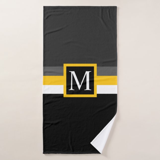 Custom Grey Yellow White Black Colour Block Bath Towel (Bath Towel)