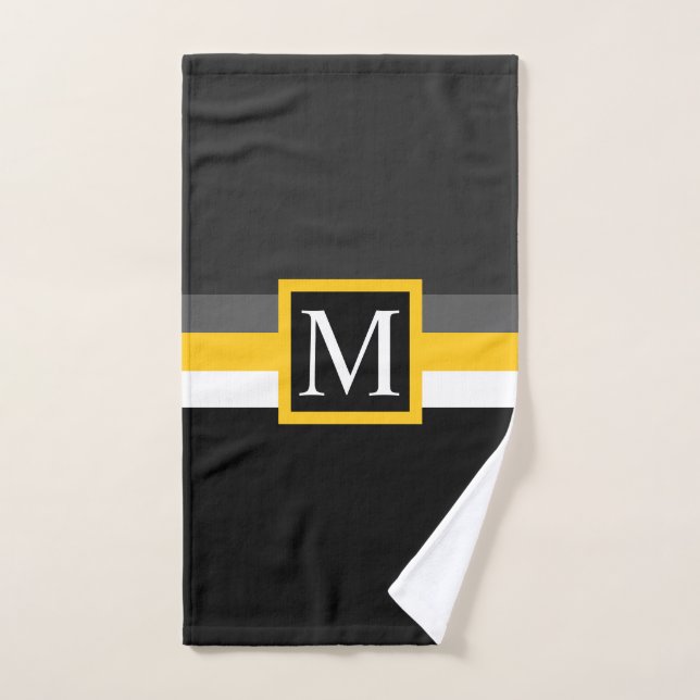 Custom Grey Yellow White Black Colour Block Hand Towel (Hand Towel)