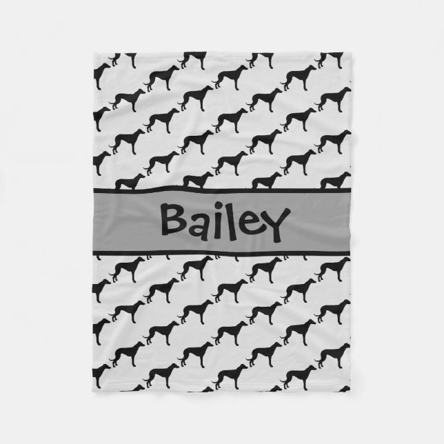 Custom Greyhound Dog Silhouette Fleece Blanket (Front)