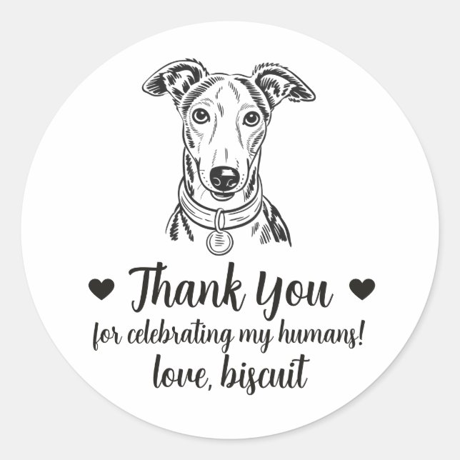 Custom Greyhound Dog Wedding Favour Stickers (Front)