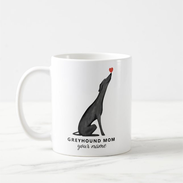 Custom Greyhound Mom Mug, Personalized Text Mug (Left)