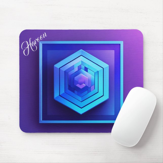 Custom Grid Mouse Pad with Blue Art Design (With Mouse)