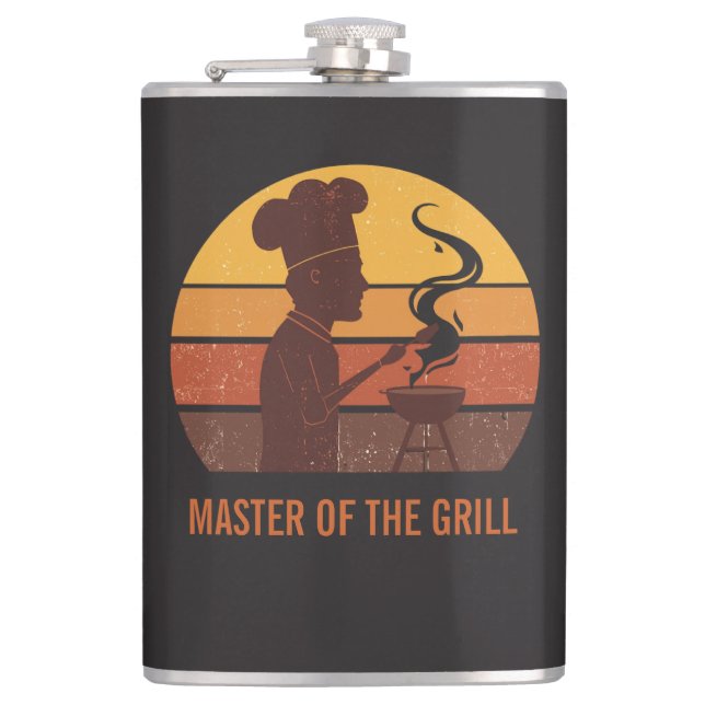 Custom Grill Master Dad Retro Sunset Personalized  Hip Flask (Front)