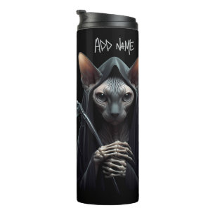 Custom Grim Reaper Sphynx Cat Skeleton Funny Cats Thermal Tumbler