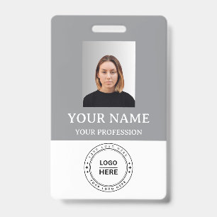 Custom Gris Employee Badge with Photo, Logo, QR