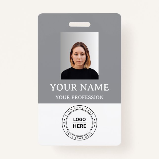 Custom Gris Employee Badge with Photo, Logo, QR (Front)