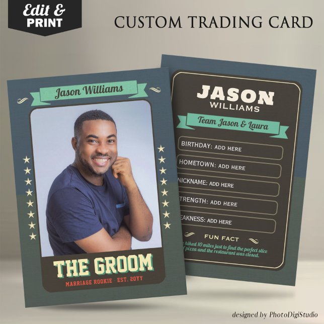 Custom Groom Trading Cars, Fun Wedding Favour Groo Calling Card (Custom Wedding Trading Cards, Retro Groom Card)