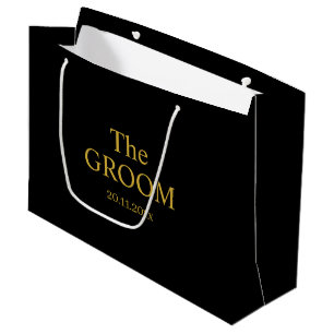 Custom Groom Wedding Simple Classic Black Gold  Large Gift Bag