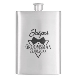 Custom Groomsman Name Bow Tie Wedding Party Gift Hip Flask
