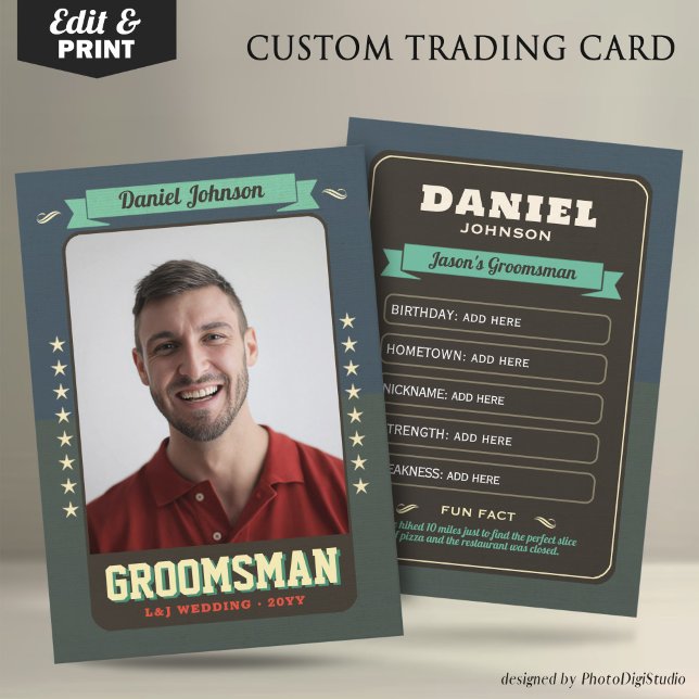 Custom Groomsman Trading Cards, Fun Best Man  Calling Card (Custom Wedding Trading Cards, Retro Groomsmen Card
)