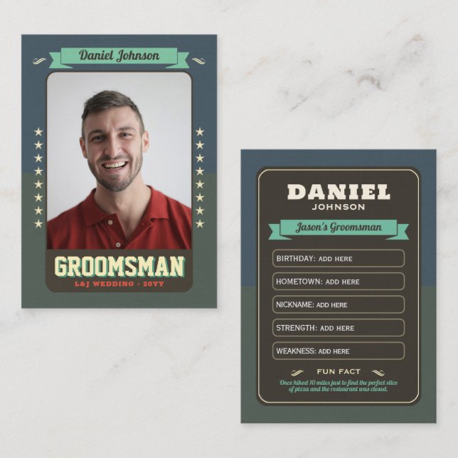 Custom Groomsman Trading Cards, Fun Best Man  Calling Card (Front/Back)