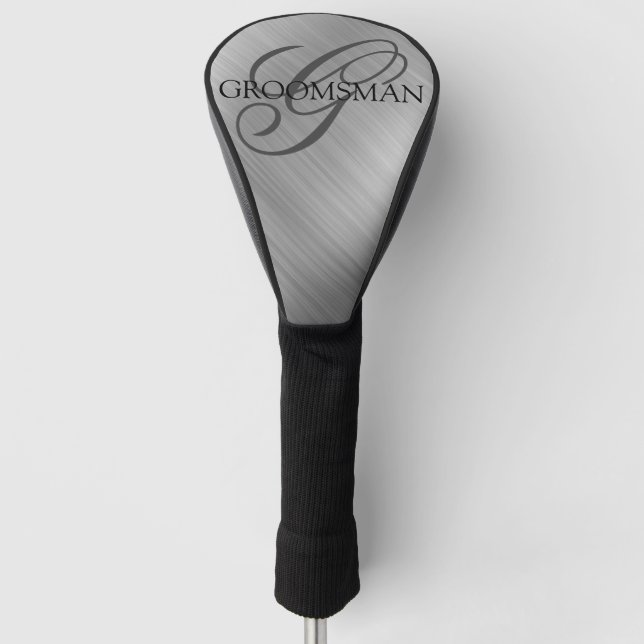 Custom Groomsmen Brushed Silver Golf Head Cover (Front)