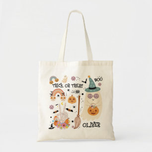Custom Groovy Retro Halloween Kids Spooky Candy Tote Bag