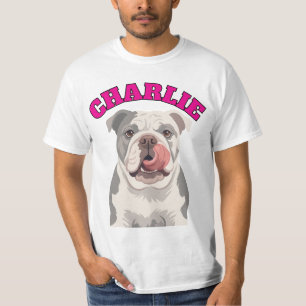 Custom Grumpy English Bulldog Licking Nose Vector T-Shirt