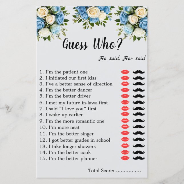 Custom "Guess Who?" Game Sheet for Couples (Front)