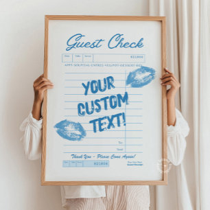 Custom Guest Check – Personalized Quote Blue Poster