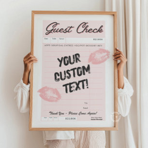 Custom Guest Check Personalized Quote Pink Poster