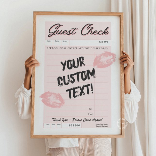 Custom Guest Check Personalized Quote Pink Poster (Custom Guest Check Personalized Quote Pink Poster)
