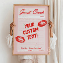 Custom Guest Check Personalized Quote Red Poster
