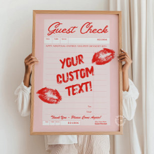 Custom Guest Check Personalized Quote Red Poster