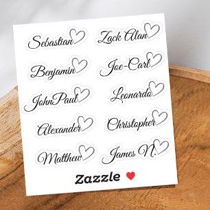 Custom Guest List 10 Names Grey Calligraphy Heart 