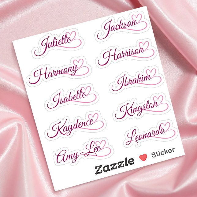 Custom Guest List 10 Names Pink Calligraphy Heart (Creator Uploaded)