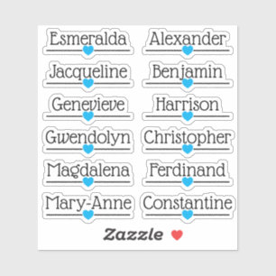 Custom Guest List 12 Names Blue Love Heart Line