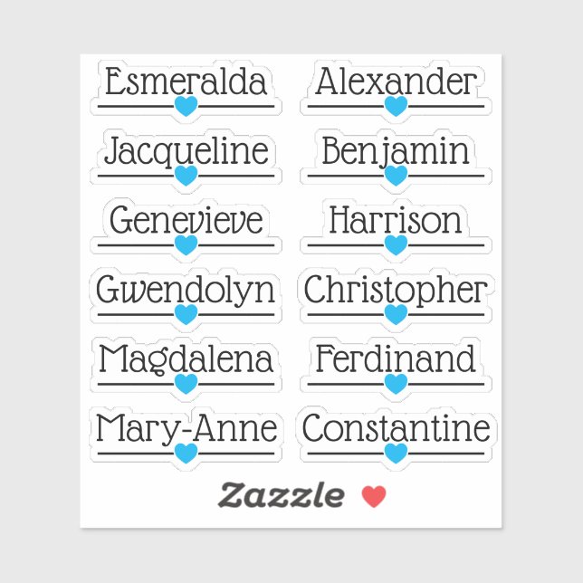 Custom Guest List 12 Names Blue Love Heart Line (Sheet)