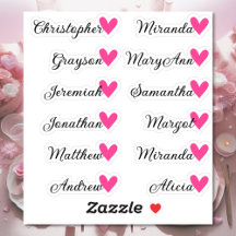 Custom Guest List 12 Names Calligraphy Pink Heart