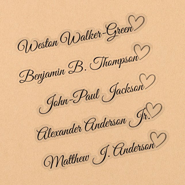Custom Guest List 5 Long Names Calligraphy Heart   (Creator Uploaded)
