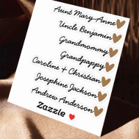 Custom Guest List 7 Names Calligraphy Brown Heart