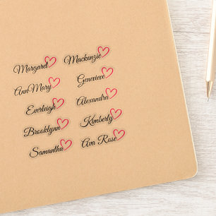 Custom Guest List Names Pink Calligraphy Heart  