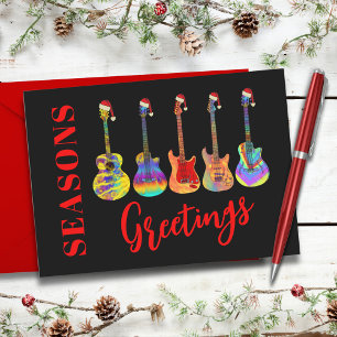 Custom Guitars in Santa Hats Seasons Greetings Holiday Postcard