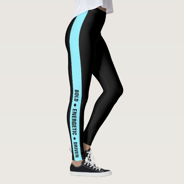 Custom Gym Motto Electric-Blue Stripe Black  Leggings (Right)