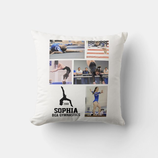 Custom Gymnastics Photo Collage Name Team Year Throw Pillow (Front)