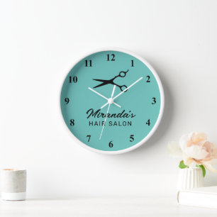Custom hair salon wall clock with business name