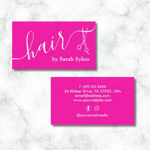 Custom Hair Stylist Scissors Calligraphy Hot Pink Business Card