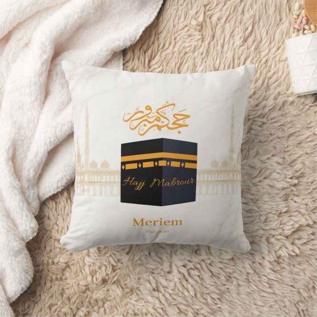 Custom Hajj Mabrour  | Personalized Kaaba I Throw Pillow (Blanket)