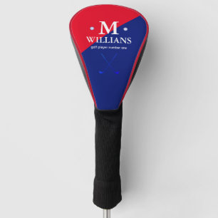 custom half-red half-blue golfer's monogram   golf head cover