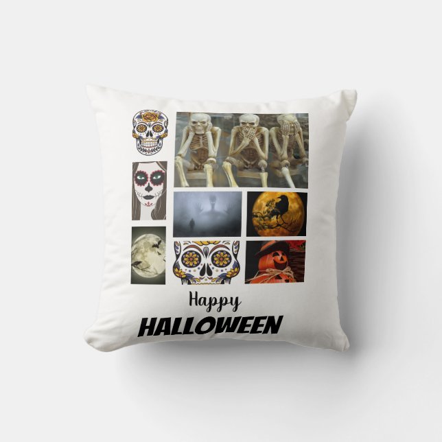 Custom Halloween 8 Photo Collage   Throw Pillow (Front)