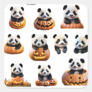 Custom Halloween Baby Panda Personalize Cute  Square Sticker